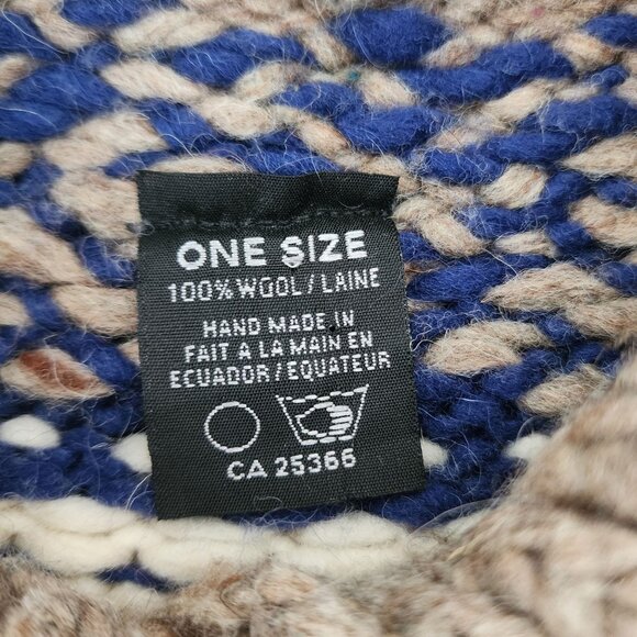 Wool Knit Collard Siwash Handmade in Ecuador Geometric Pattern Beige Teal Blue - Picture 6 of 9